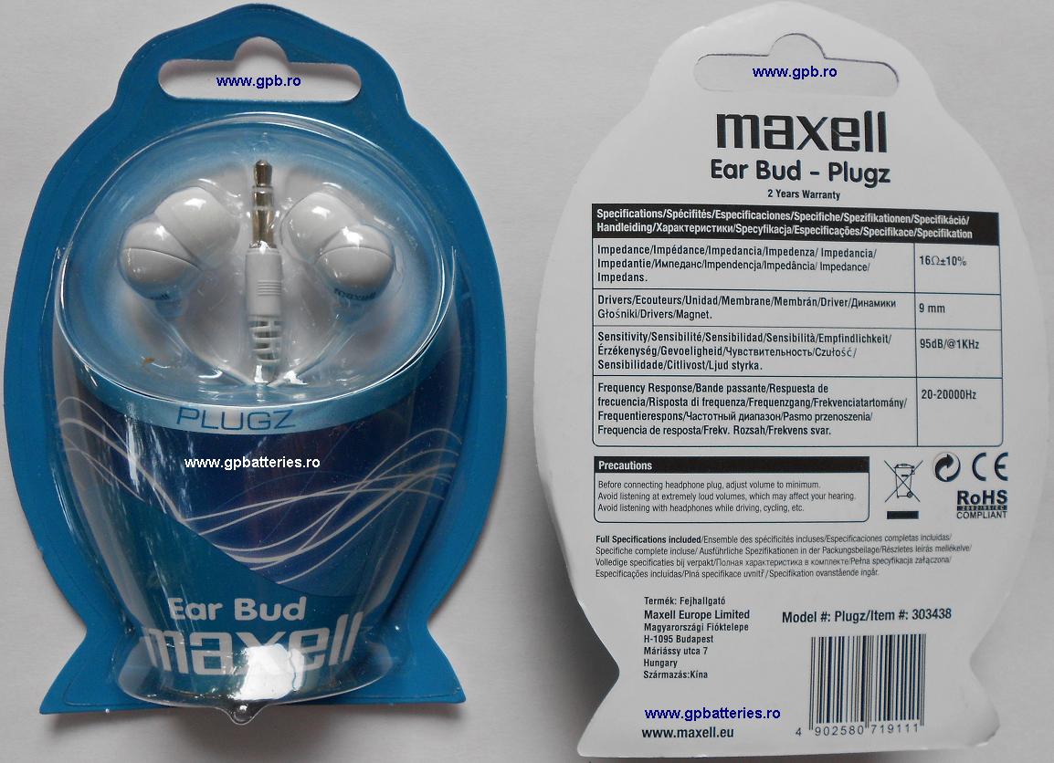 Casca Ear Bud Plugz Maxell culoare alba