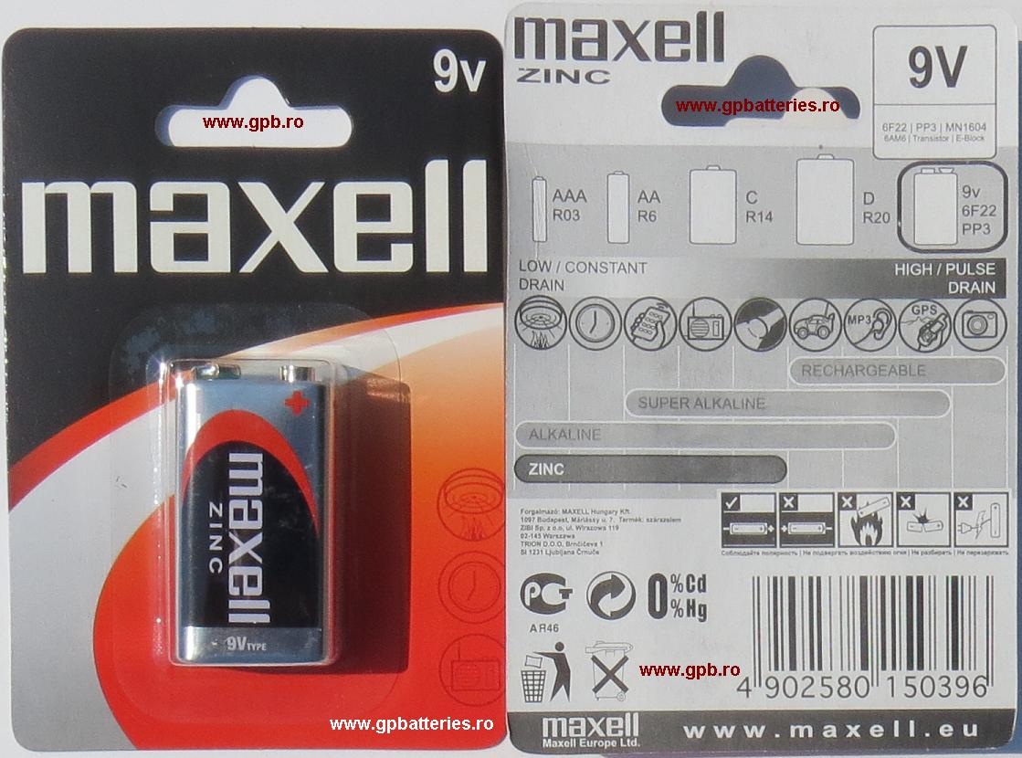 Baterie 9V 6F22 Maxell zinc