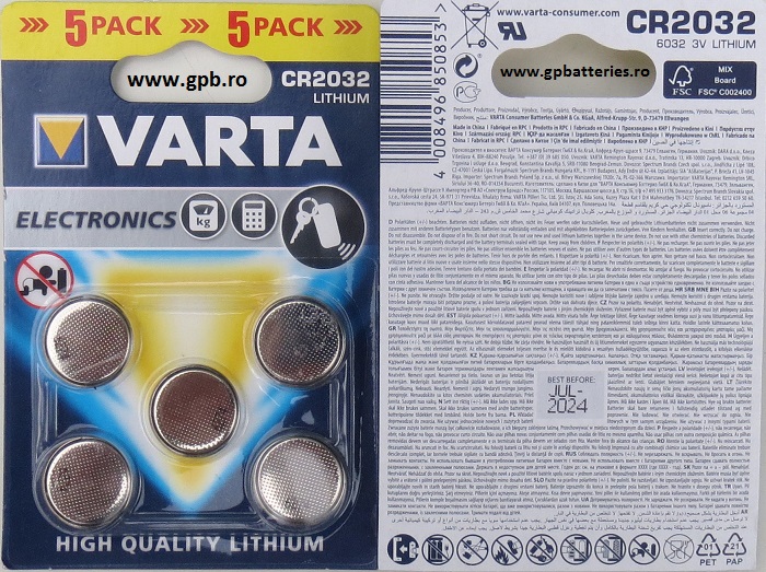 Varta baterie litiu CR2032 blister 5