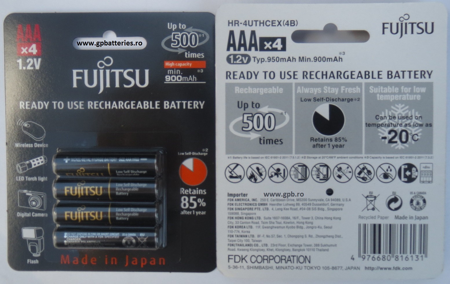 Fujitsu acumulator Ni-MH AAA (R3) 900mA blister 4