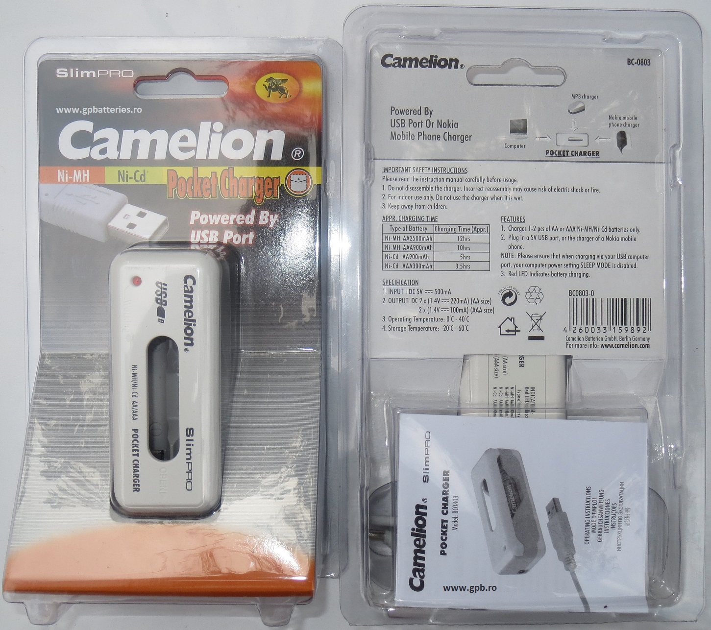 Camelion Pocket charger USB SLIM Pro BC-0803
