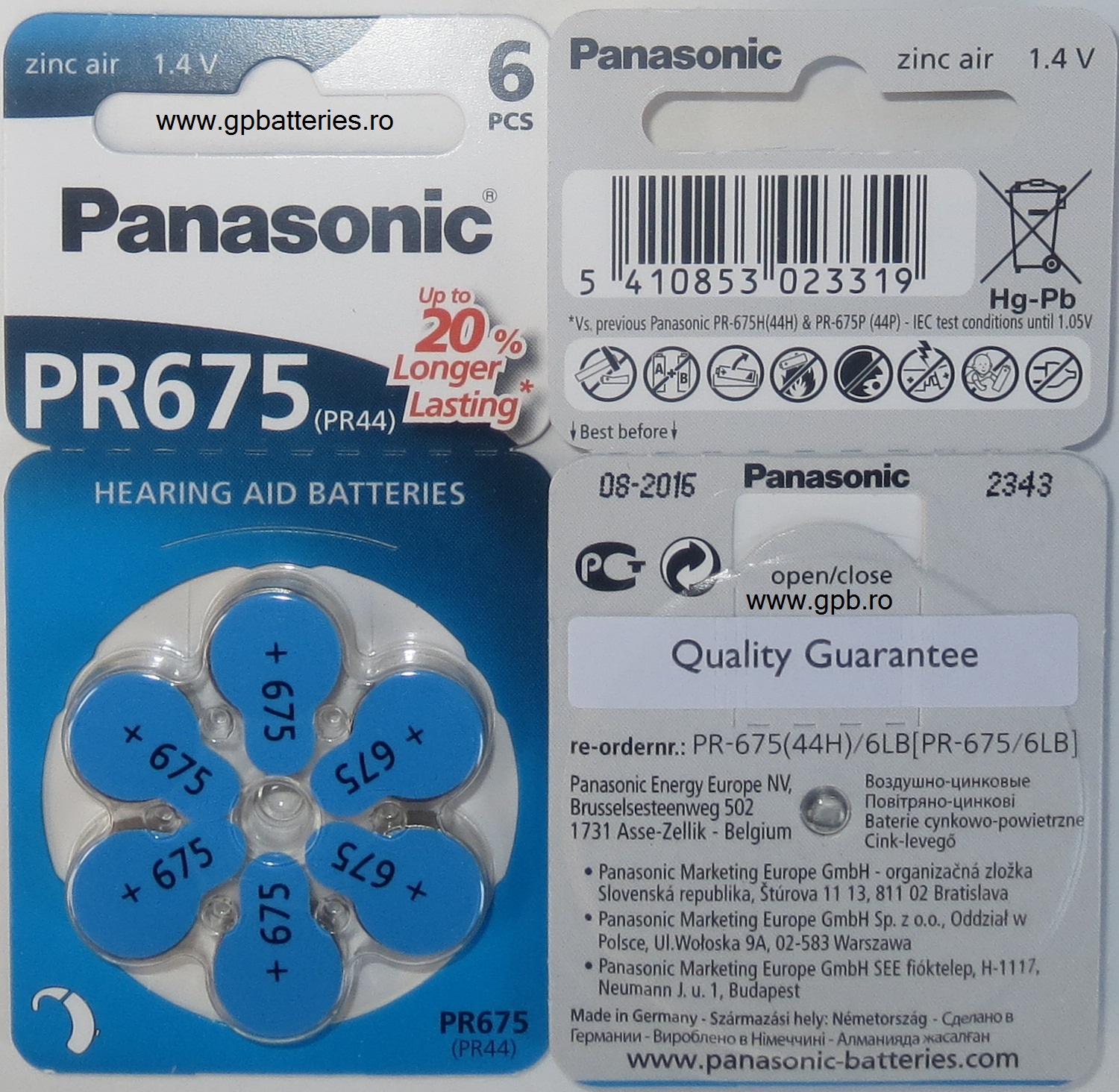 Panasonic baterie zinc-aer PR675
