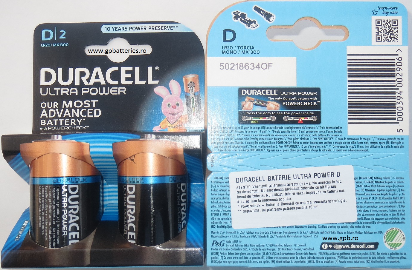 Baterie alcalina Duracell Ultra Power R20 cu tester