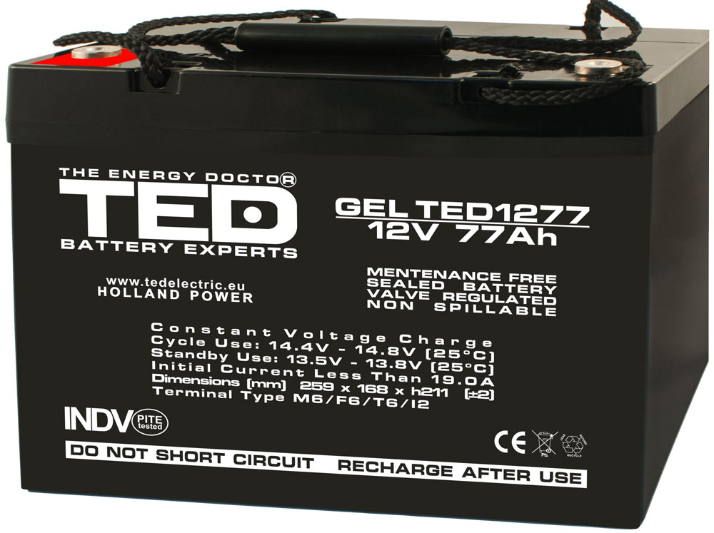 Acumulator AGM VRLA 12V 77A GEL M6 TED