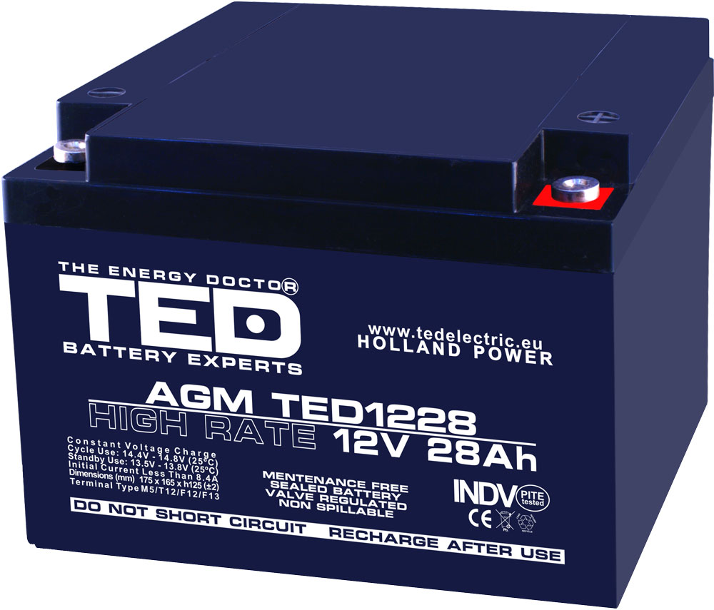 Acumulator AGM VRLA 12V 28A High Rate TED Electric M5