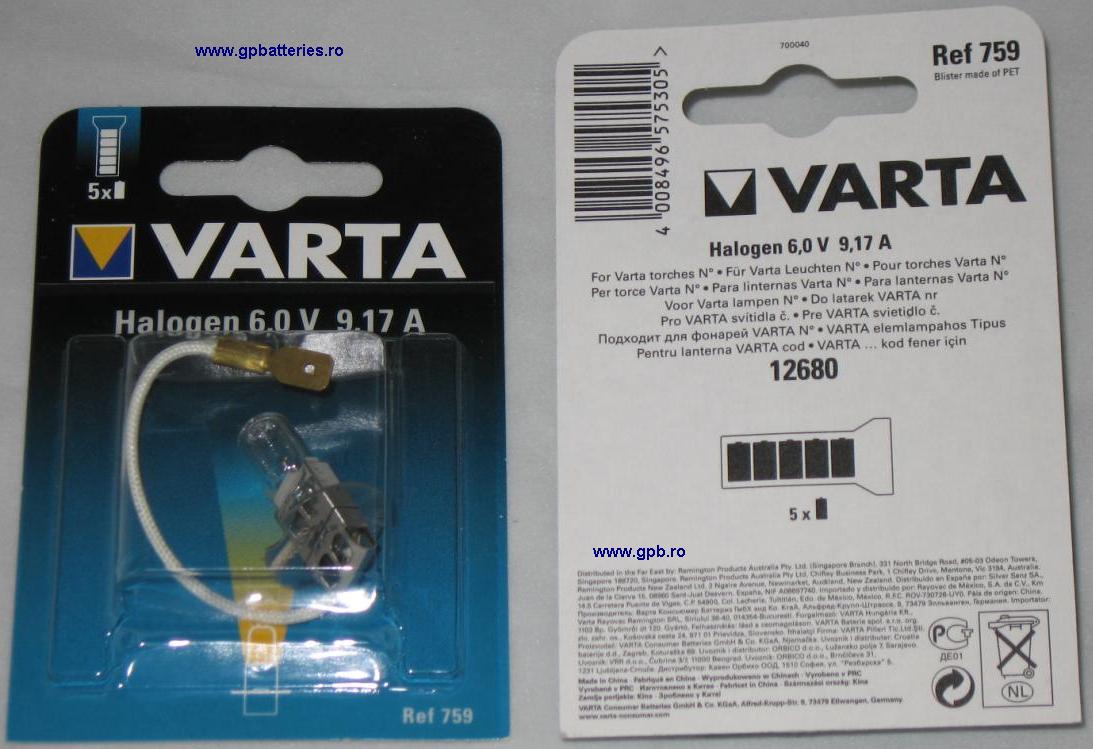 Varta bec halogen 6V 9,17A cu fir V759 se livreaza modelul nou H3 6V 55W cu fir PK22s