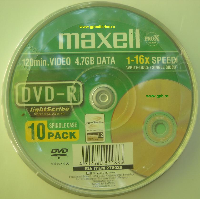 DVD-R LightScribe 4,7Gb Recordable Maxell 120min 16X fara carcasa 276029