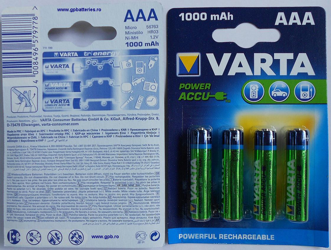 Acumulator AAA R3 1000 VARTA