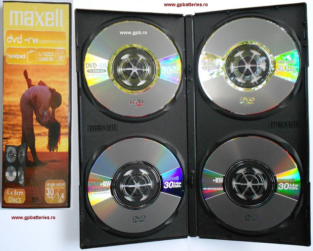 Maxell miniDVD-RW 1,4Gb single sided 30 minute 1-4X 4 bucati avand carcasa 1,4Gb cod 275976