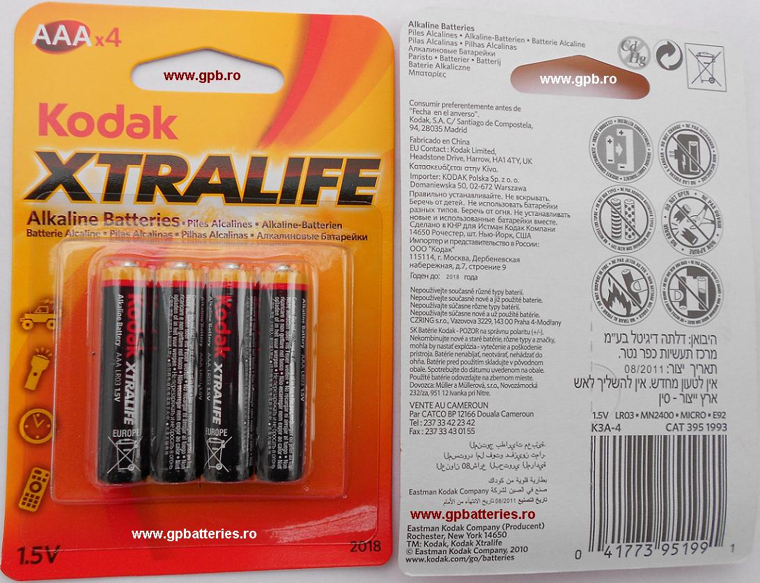 Baterie alcalina Kodak XtraLife AAA LR03