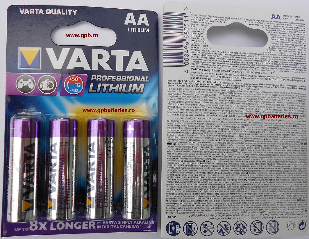 Baterie litium Varta 1,5V AA LR6 Professional 6106