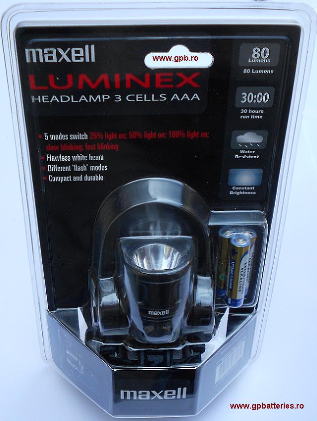 Lanterna frontala (de cap) Luminex Maxell cu led include 3 baterii AAA