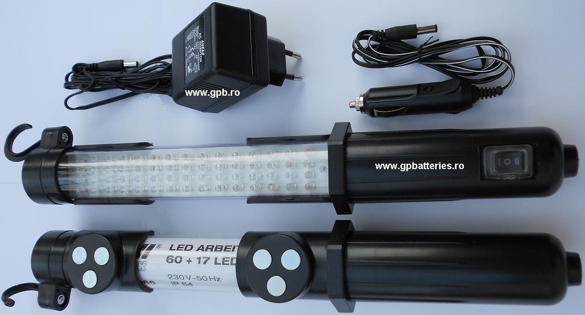 Lanterna Work XCell cu acumulator incarcare dual 60+17 LED