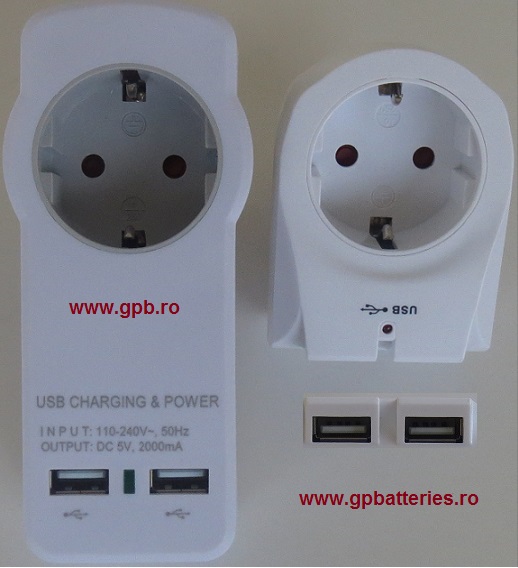 Adaptor priza cu doua iesiri USB 2A