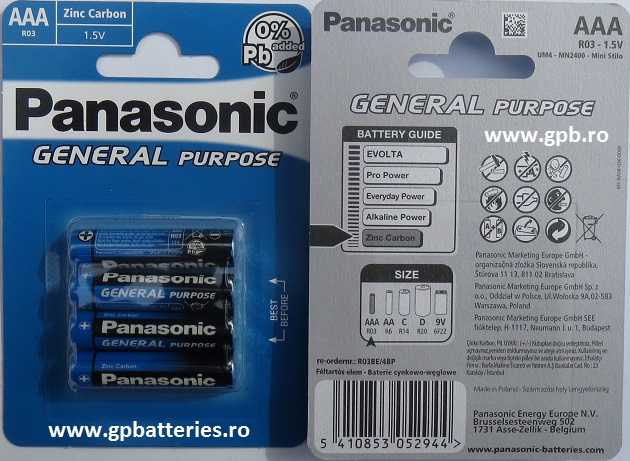 Panasonic baterie zinc-carbon AAA R3
