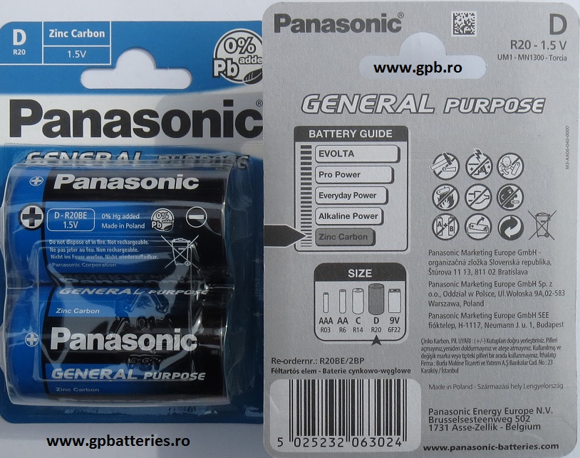 Panasonic baterie zinc-carbon D R20