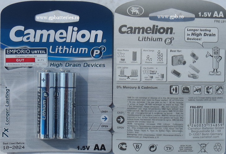 Baterie litiu AA R6 blister 2 Camelion