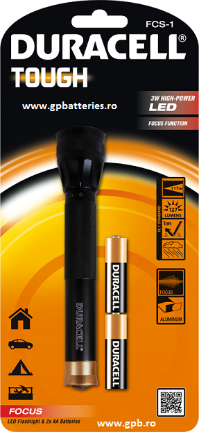 Duracell lanterna metal Tough Led 3W include 2 x AA(R6) FCS-1