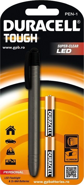 Duracell lanterna metal Tough cu Led x 1 include 2 x AAA(R3) PEN-1