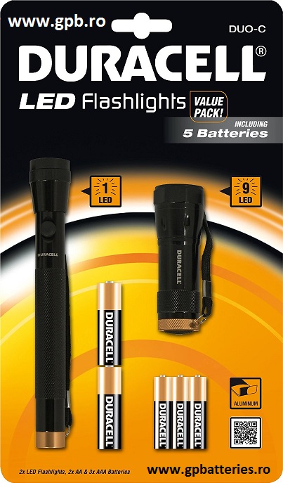 Duracell lanterna metal LED1 2xAA + 1x9Led 3xAAA DUO-C