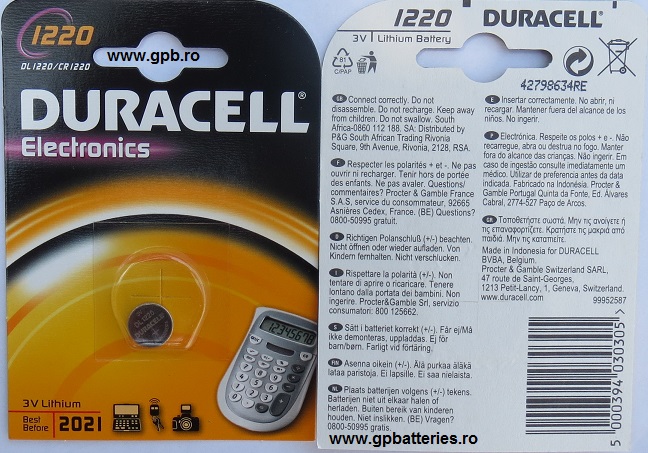 Baterie litiu CR1220 3V DuraCell 