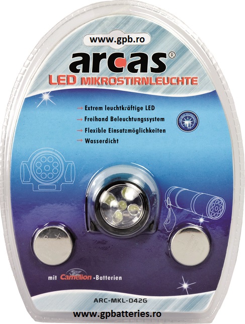 Arcas Germania lanterna pentru cap are  5 leduri 2xCR2032 ARC-MKL-042G