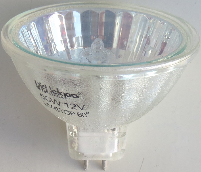 Bec dichroic-halogen 12 volti / 50 watt cu geam GU5.3 MR16 Iskra
