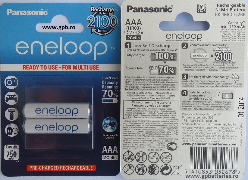 Acumulator Eneloop AAA fabricati de SANYO / Panasonic  din Japonia blister 2