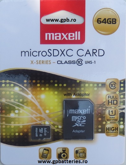 Card memorie 64Gb microSD X-Series Class 10 Maxell original 