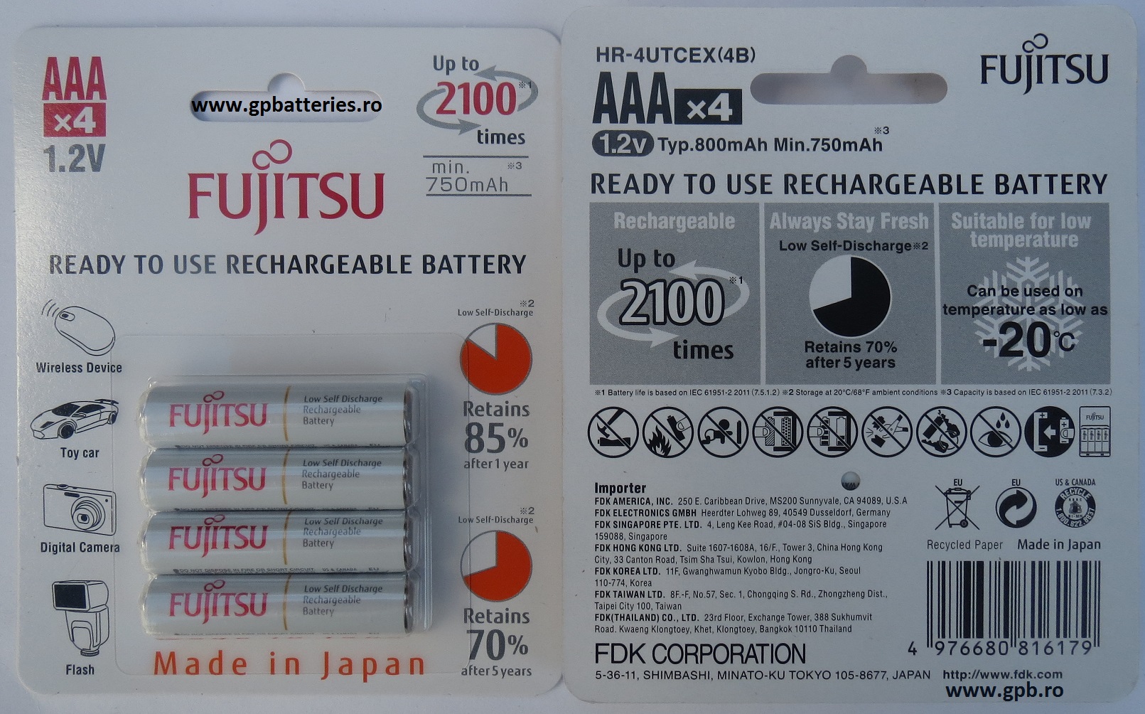 Fujitsu acumulator Ni-MH AAA (R3) 800 mA blister 4