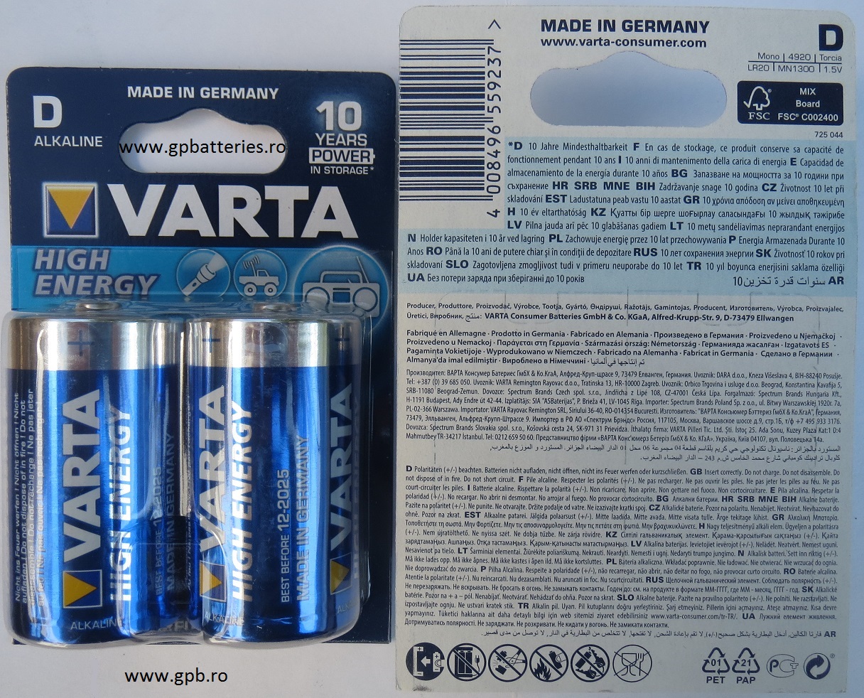 Baterie alcalina D R20 VARTA cod 4920