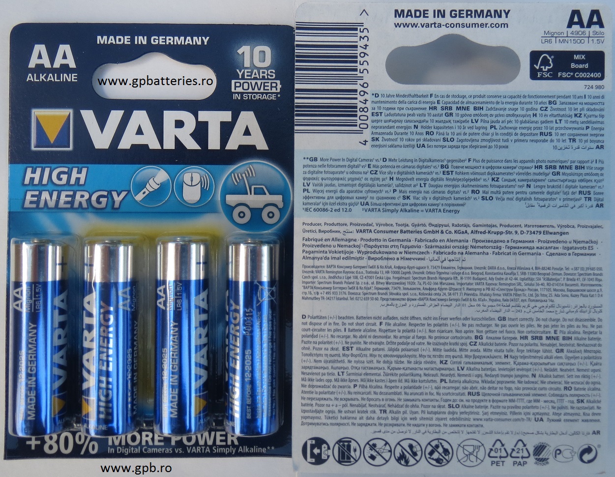 Varta baterie alcalina High Energy AA (R6) blister 4 cod 4906