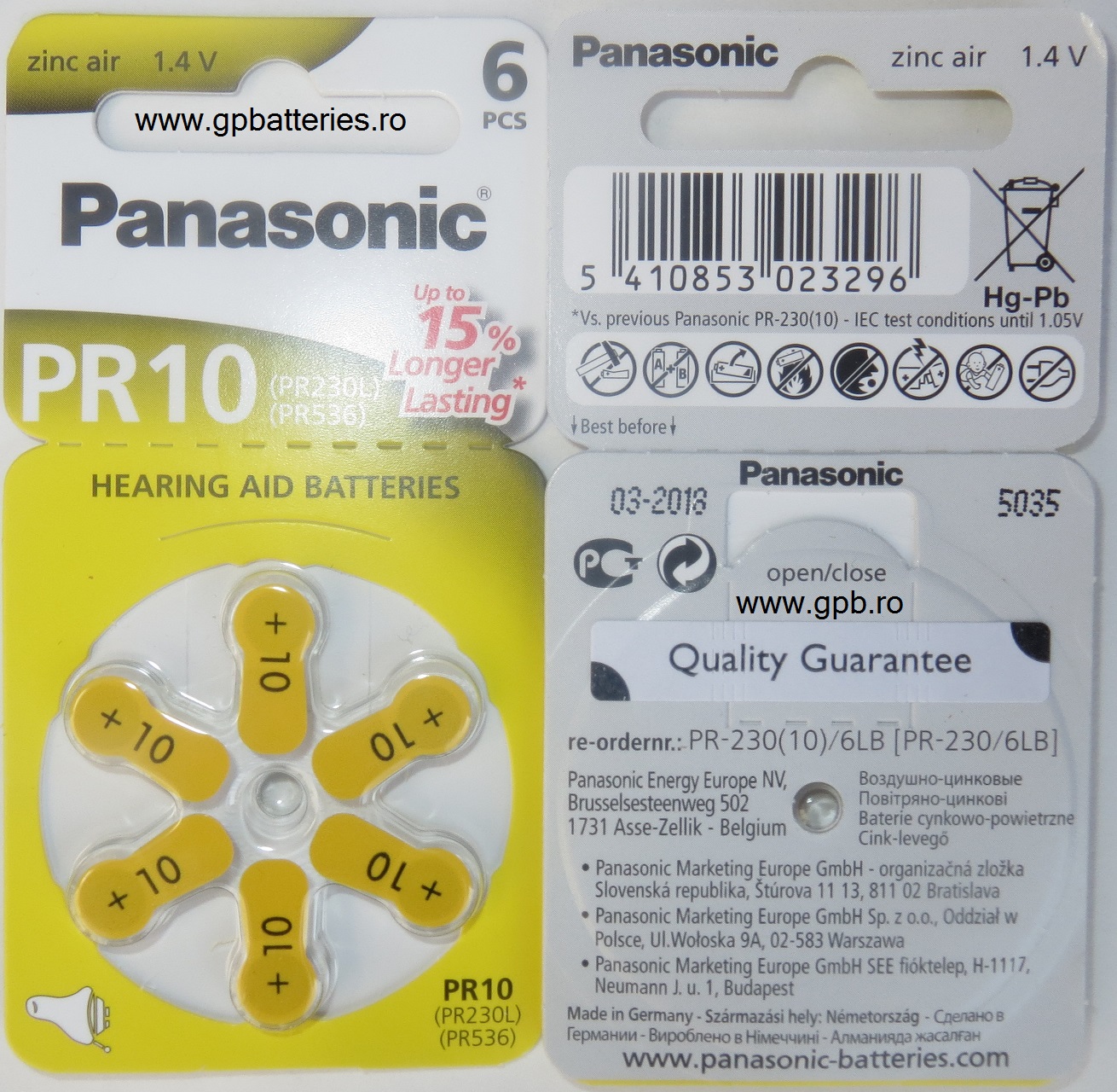 Panasonic baterie zinc-aer ZA10