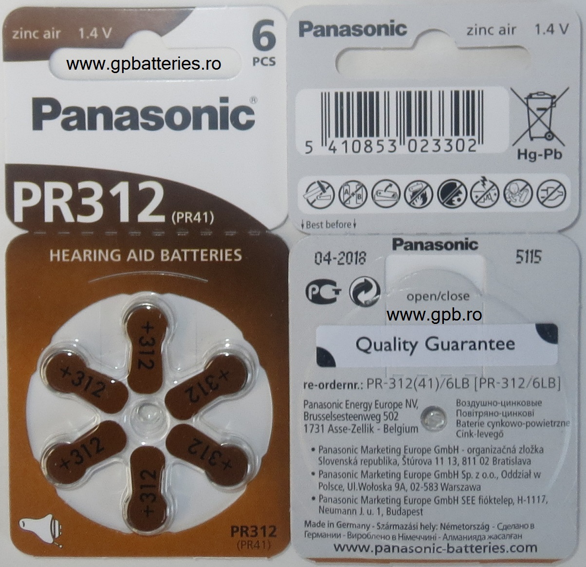 Panasonic baterie zinc-aer ZA312