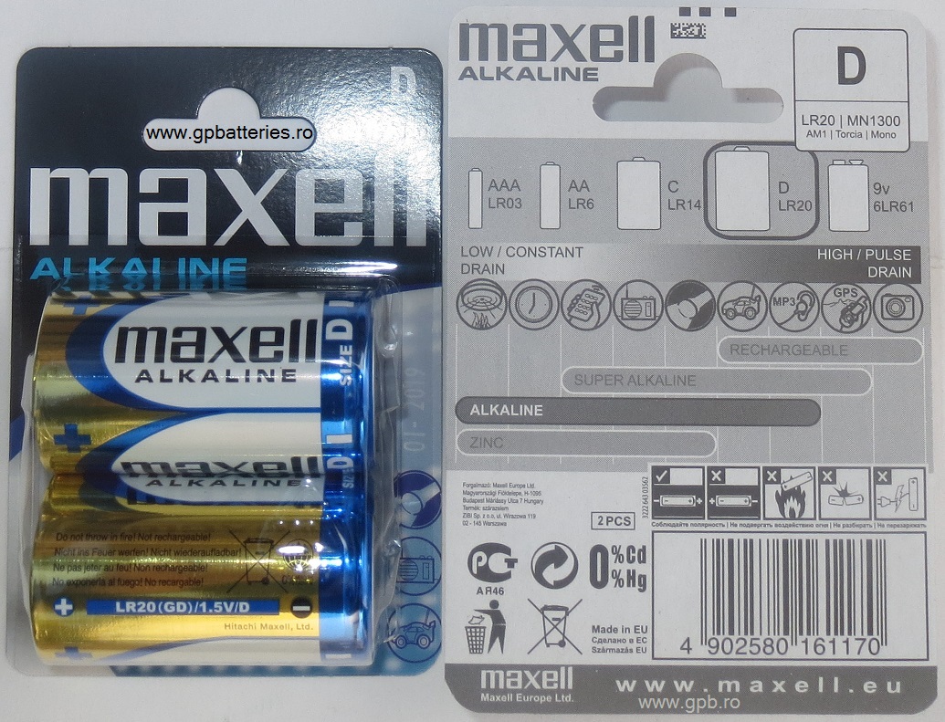 Baterie alcalina R20 D Maxell blister 2