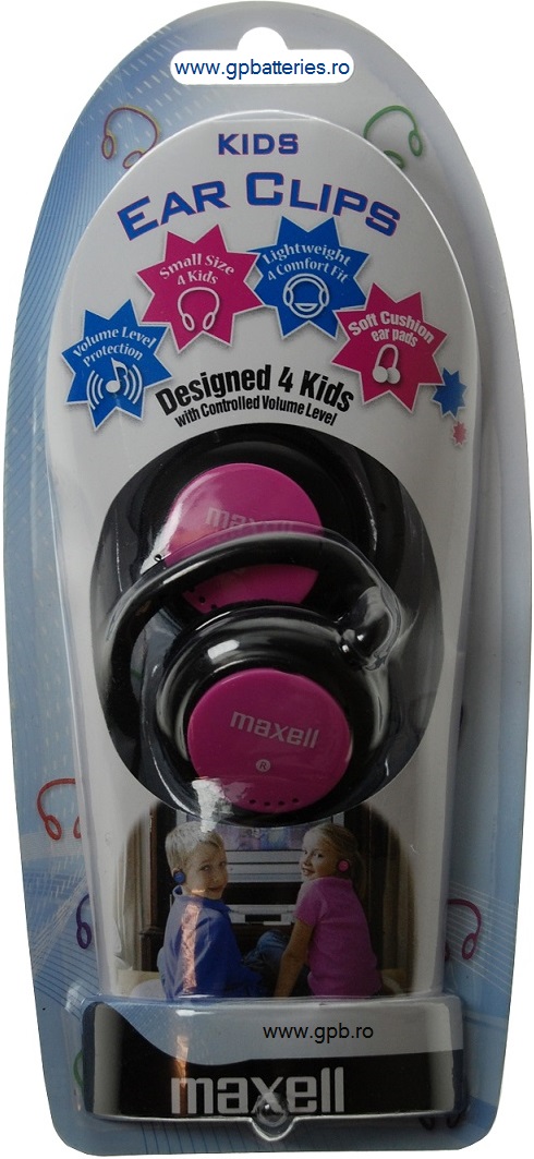 Maxell casca stereo 4 Kids cu potentiometru Ear Clips culoare roz sau albastra