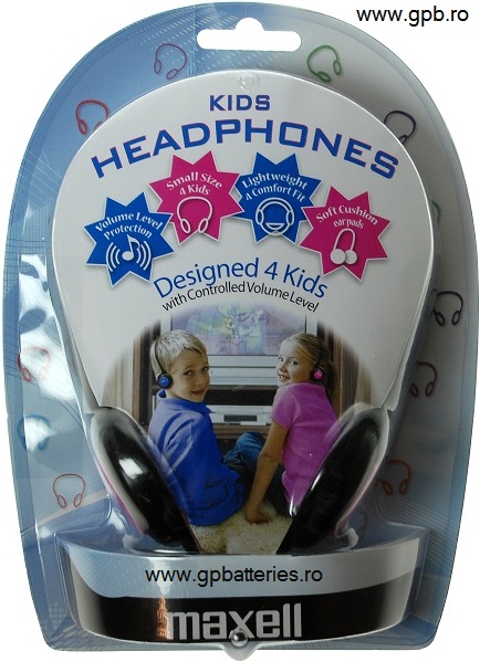 Maxell casca stereo 4 Kids cu potentiometru Ear Clips culoare roz sau albastra