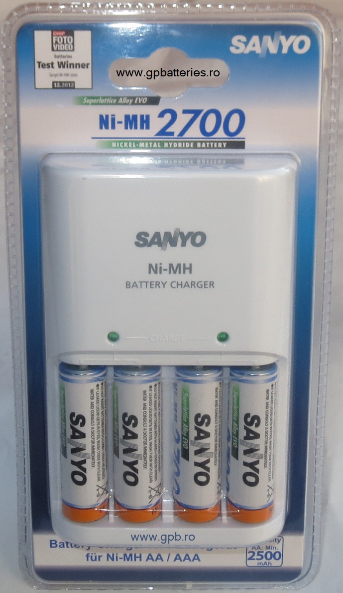 Incarcator include 4 buc. R6 2700 SANYO Japonia (modelul nou este de la GP Batteries cu acumulatori din Germania)