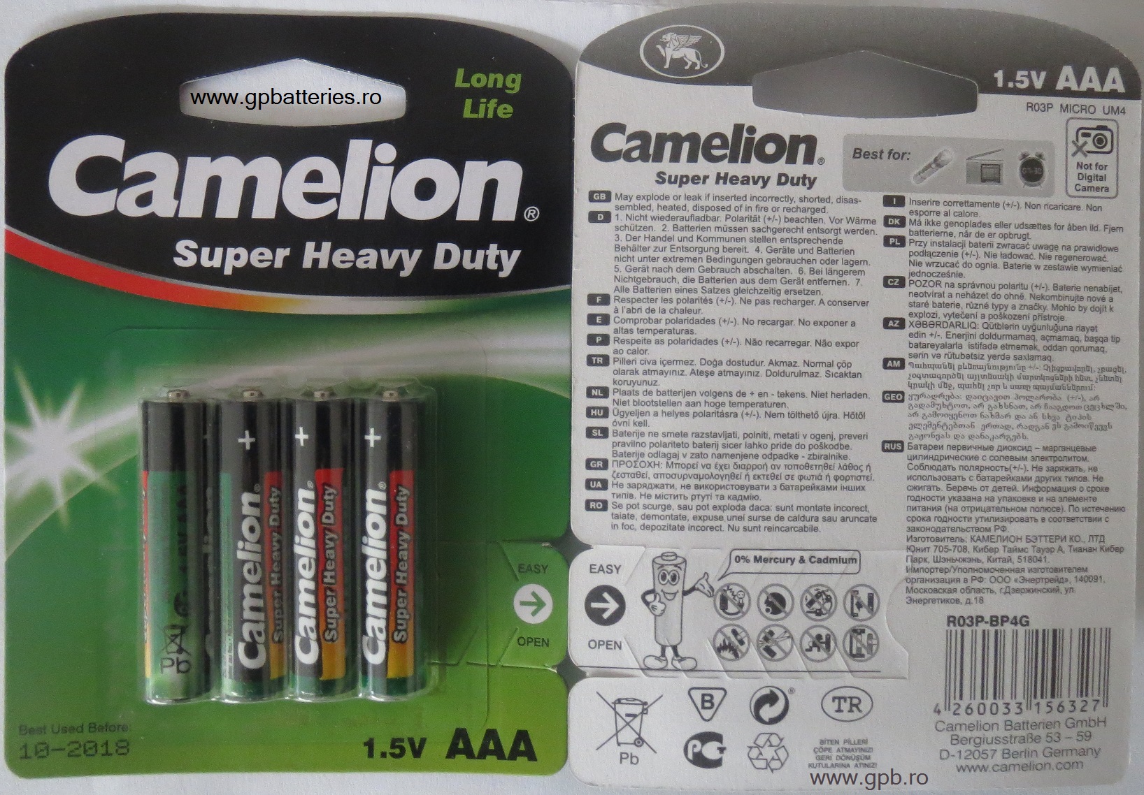 Camelion Germania baterie Long Life Super Heavy Duty AAA (R3) B4
