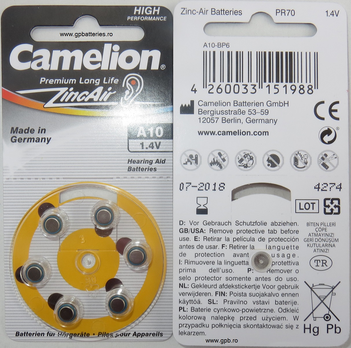 Camelion baterie auditiva ZA10
