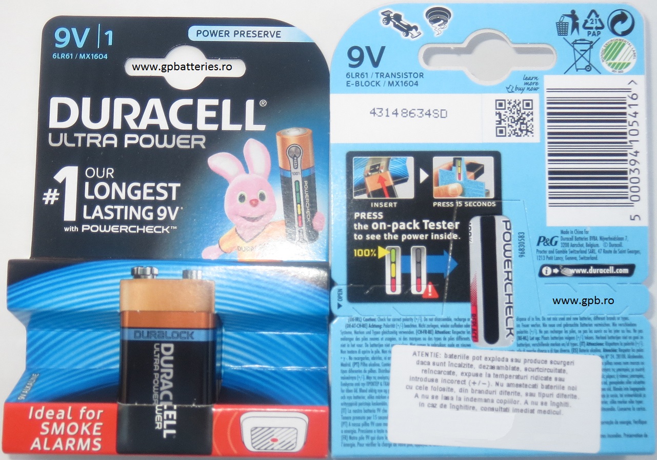 Baterie alcalina Duracell UltraPower 9V 