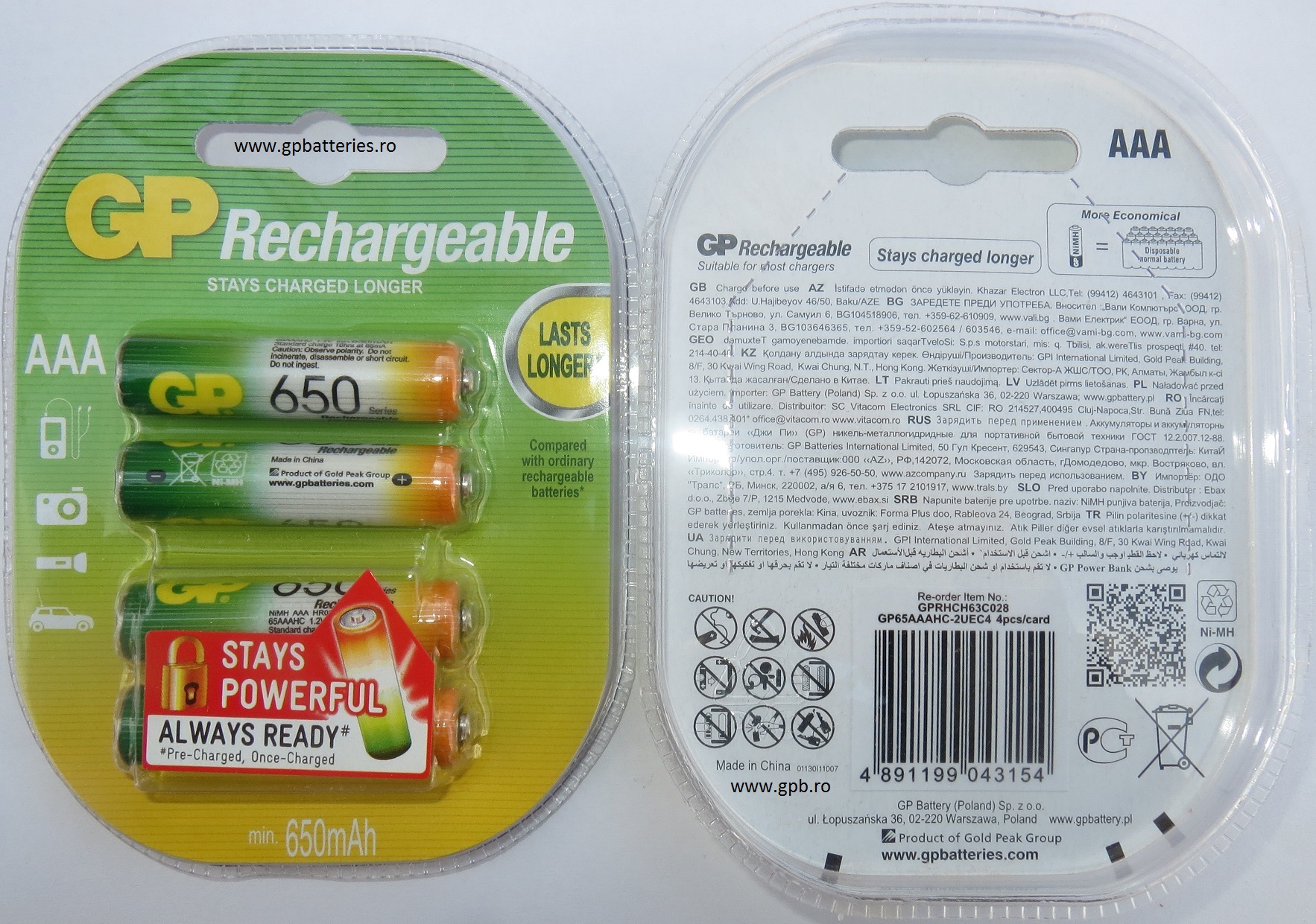 Acumulator Ni-MH AAA R3 650mA GP Batteries B4