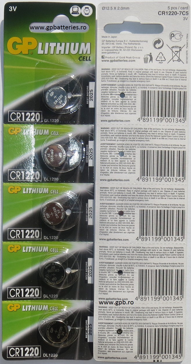 Baterie litiu CR1220 3V GP Batteries