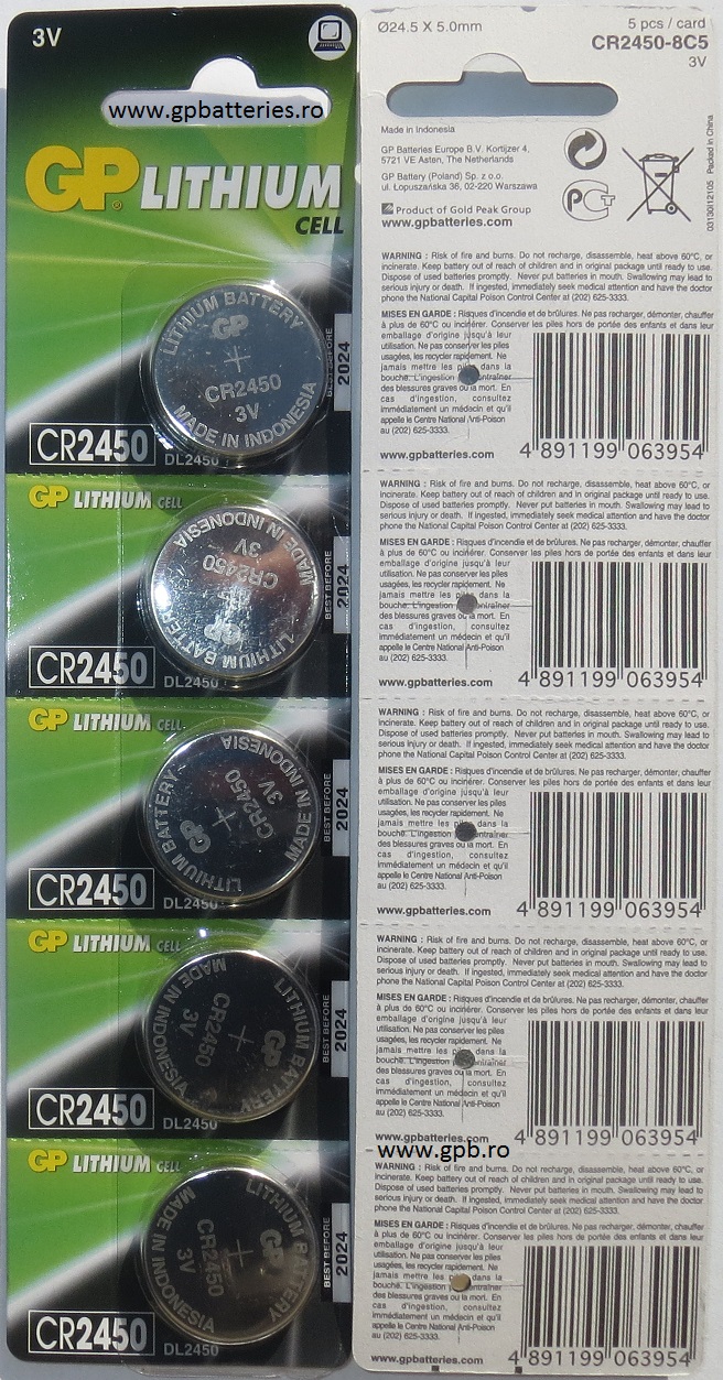 Baterie litiu CR2450 3 volti GP Batteries 
