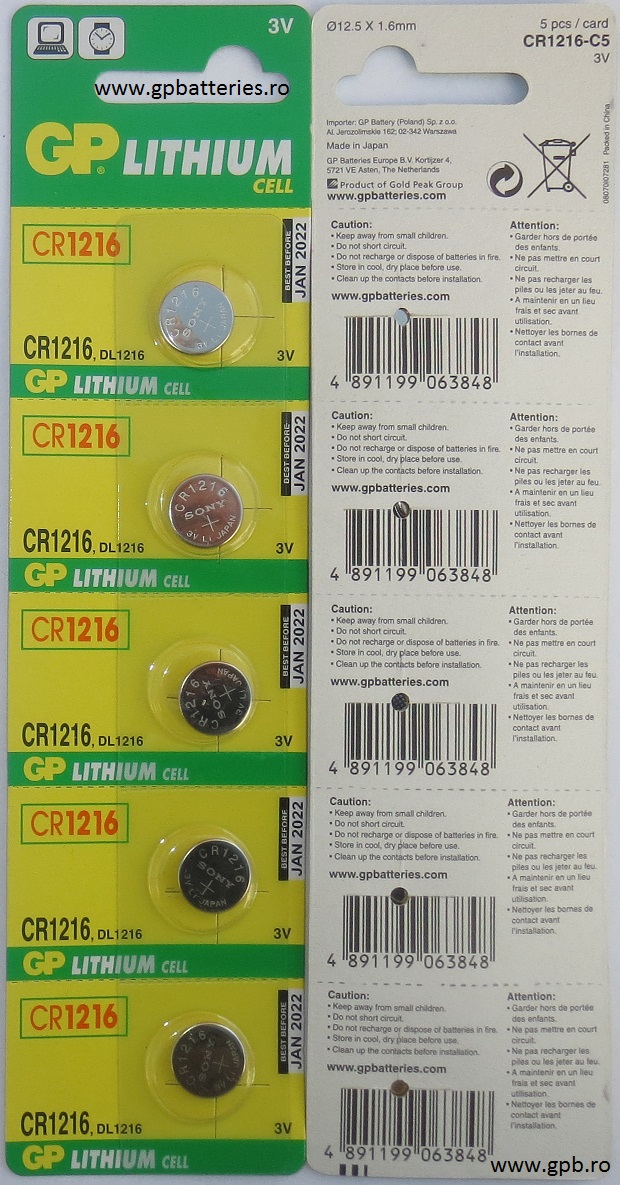 Baterie litiu CR1216 3V GP Batteries