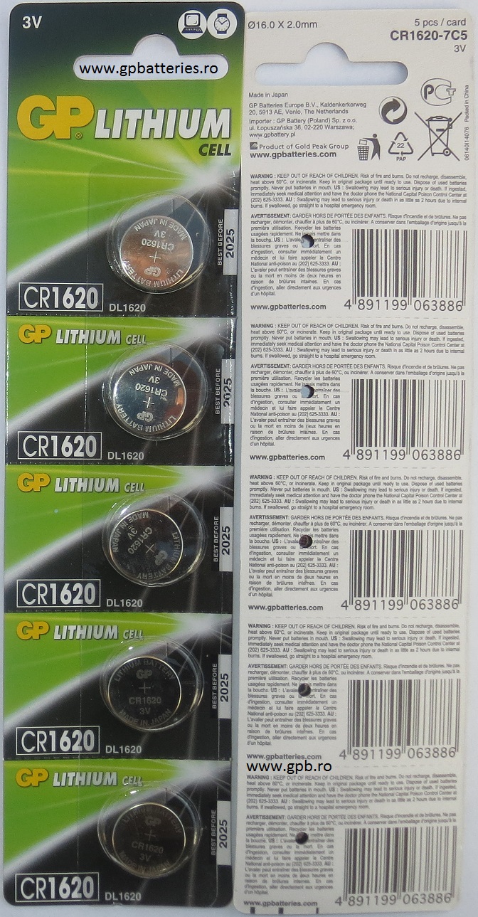 Baterie litiu CR1620 3V GP Batteries 