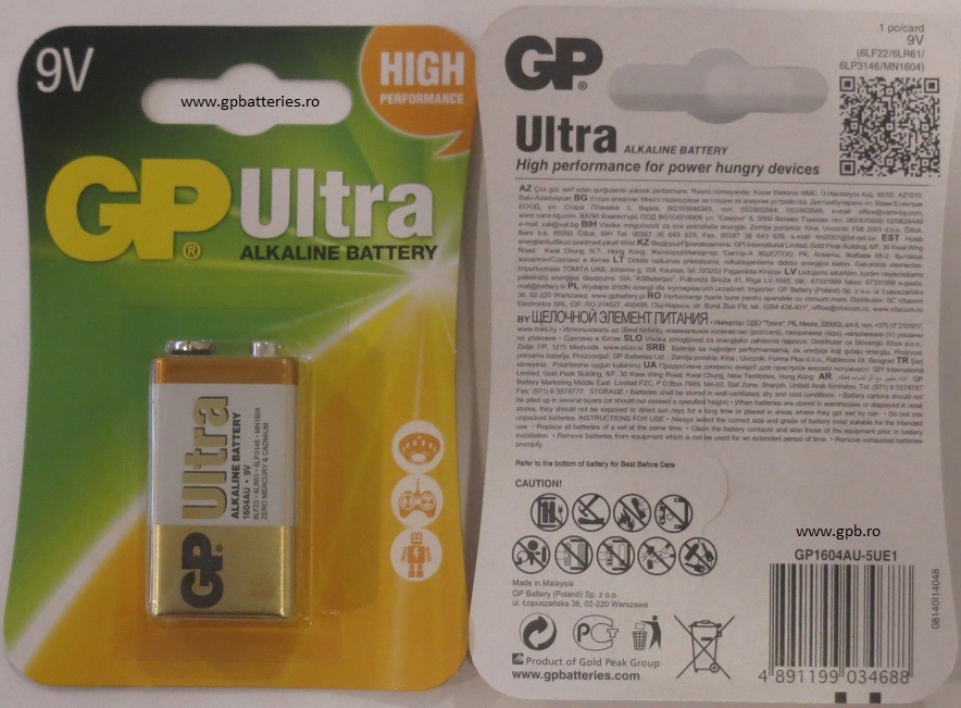 Baterie ultraalcalina 9V 1604AU GP Batteries