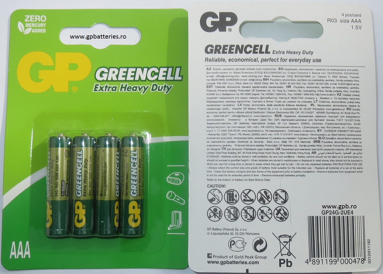 Baterie verde nealcalina AAA R3 GP Batteries 24G B4