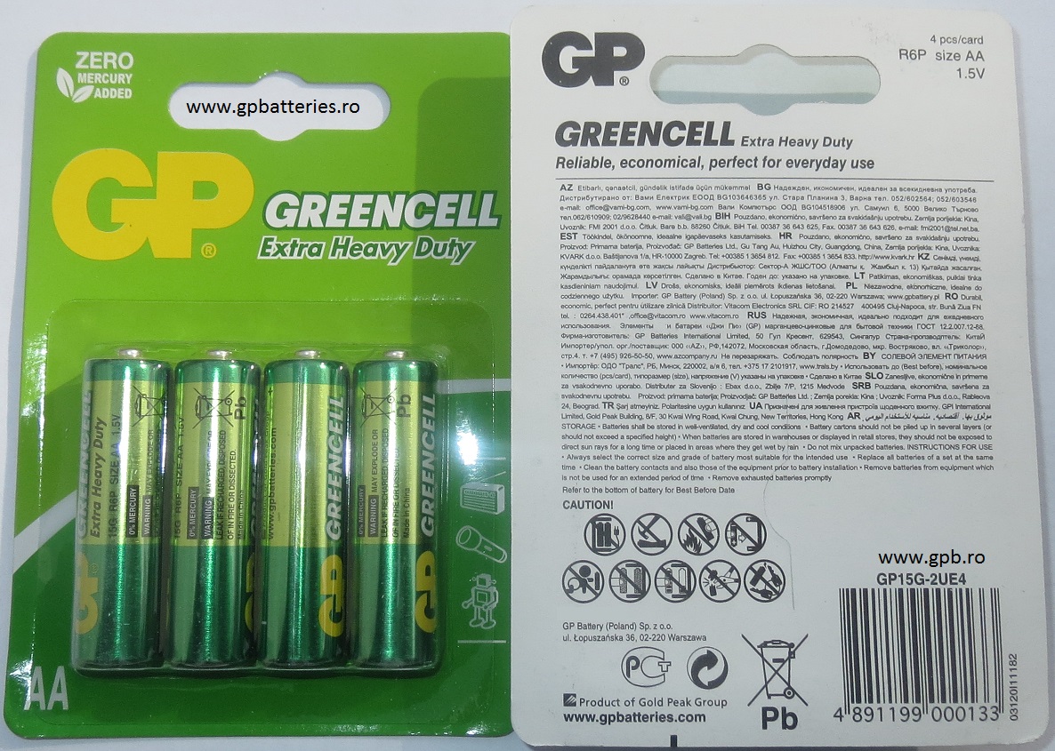 Baterie verde nealcalina AA R6 GP Batteries 15G B4