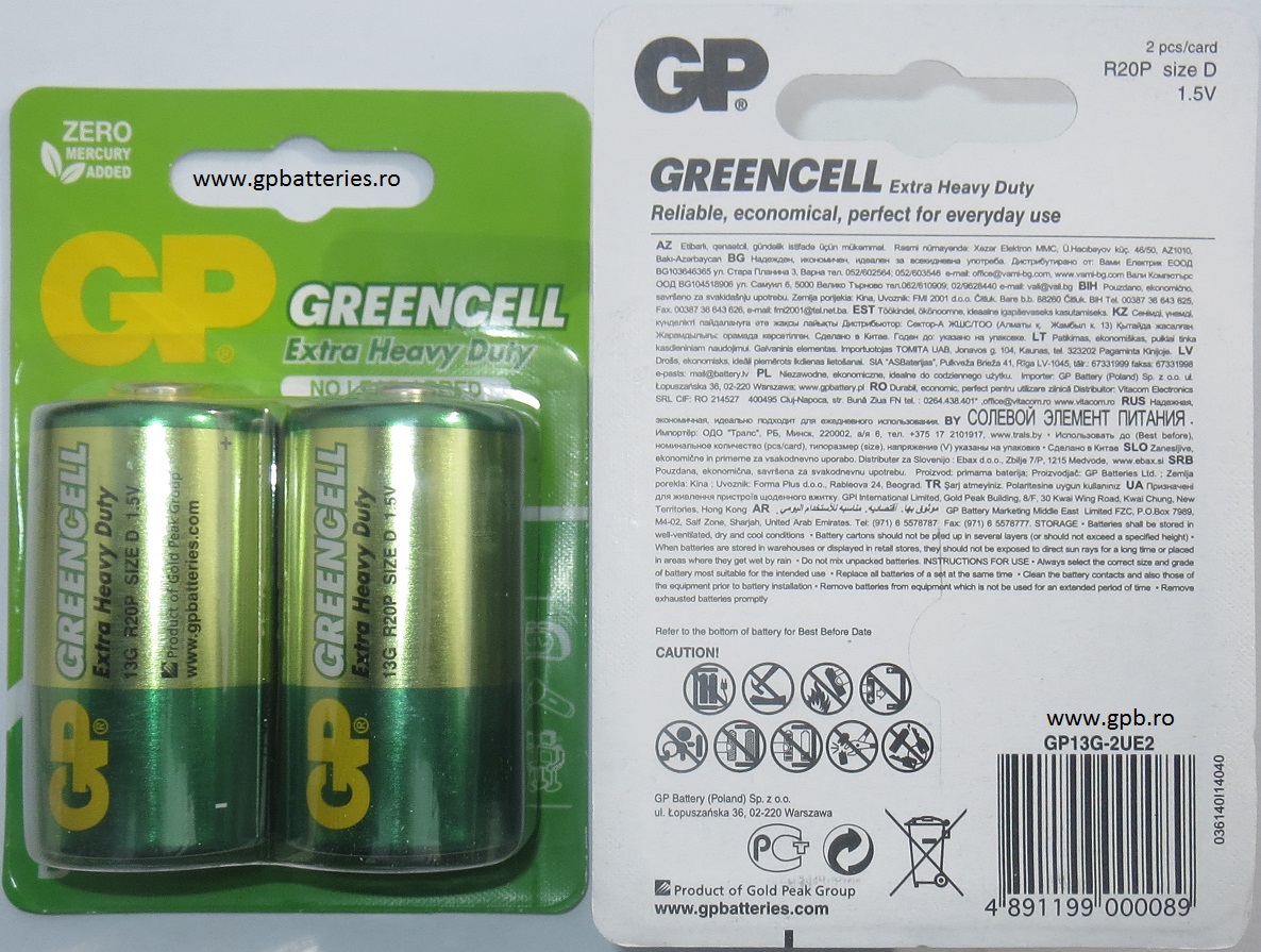 Baterie verde nealcalina R20 D GP Batteries 